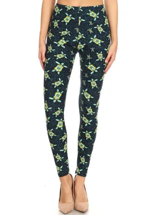 Women's Regular Sea Turtle Starfish Pattern Printed Leggings - One Size / Blue