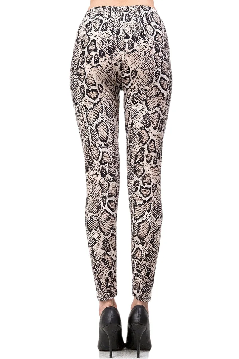 Women's Regular Snake Skin Animal Pattern Printed Leggings