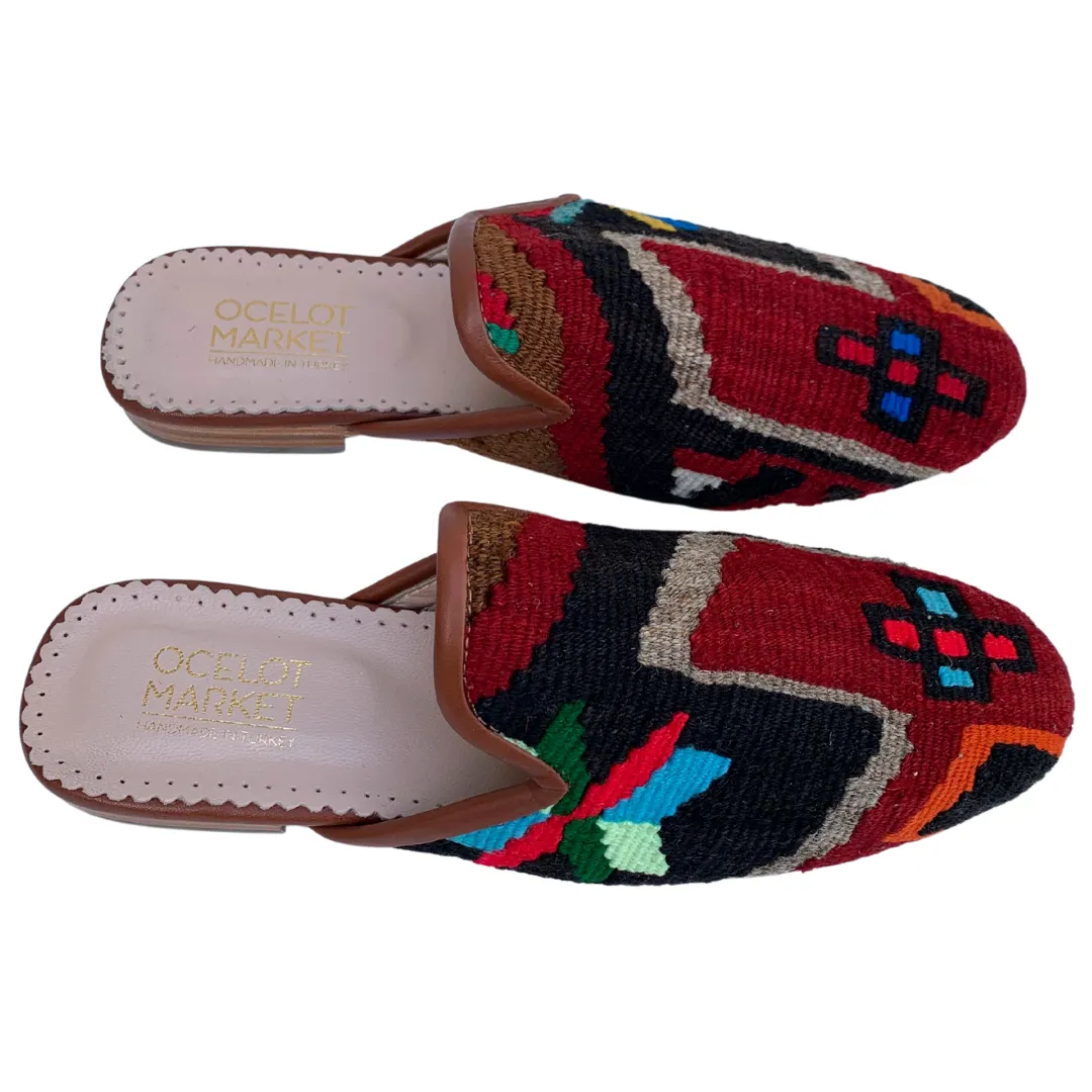 Women's Turkish Kilim Mules | Red Pattern