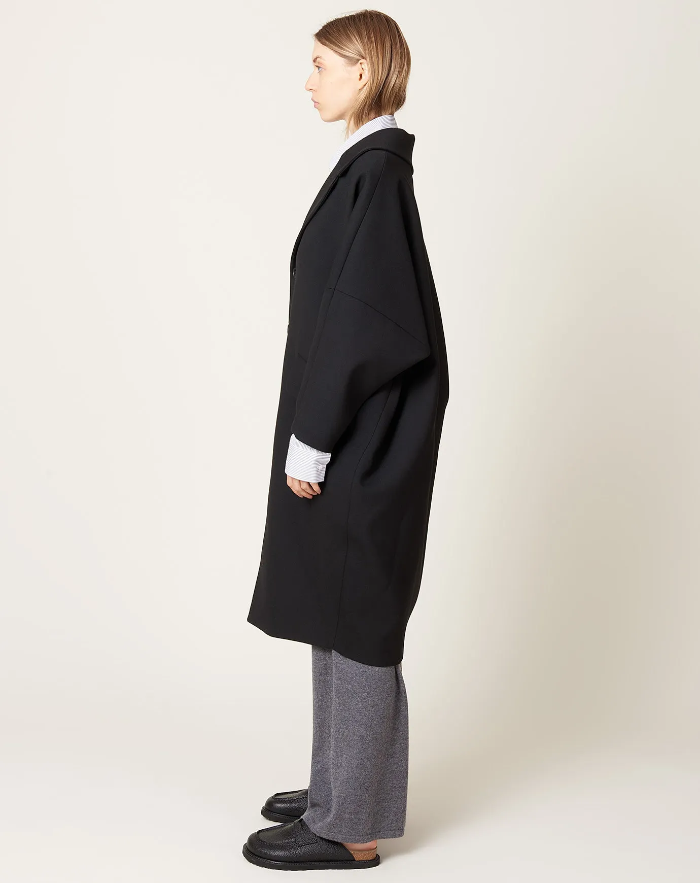 Wool Gabardine Coat in Black