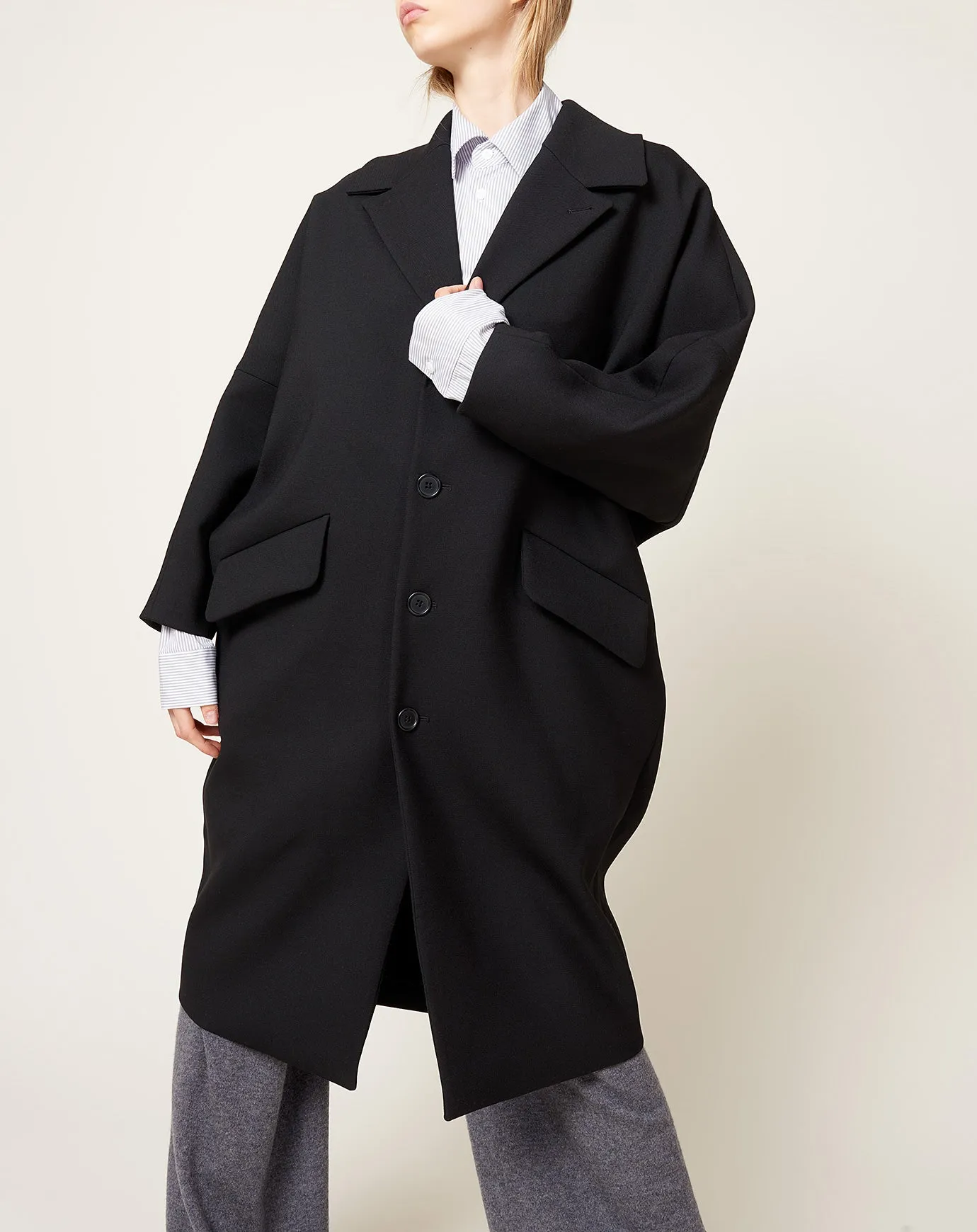 Wool Gabardine Coat in Black