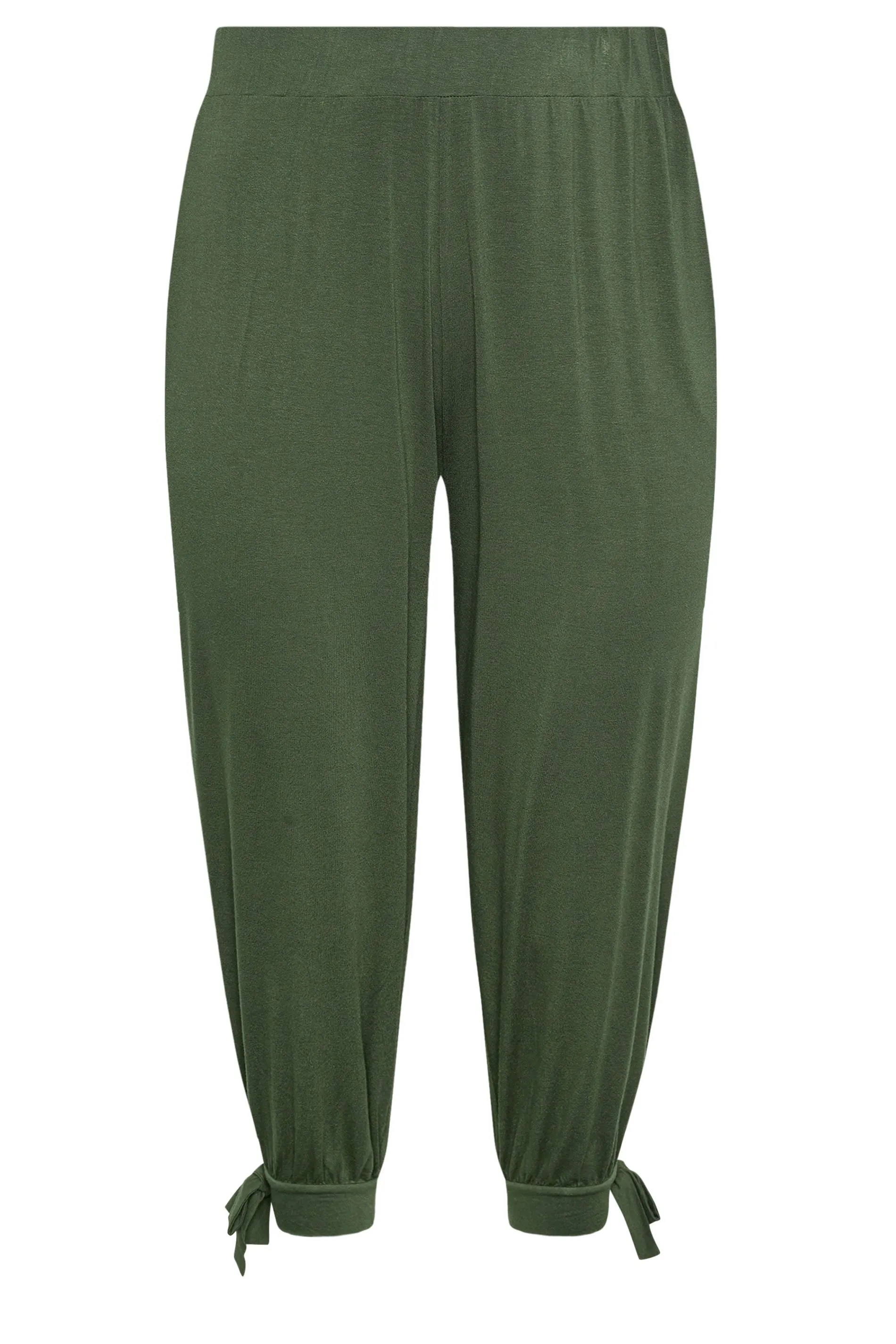 YOURS Curve Khaki Green Cropped Tie Detail Harem Trousers