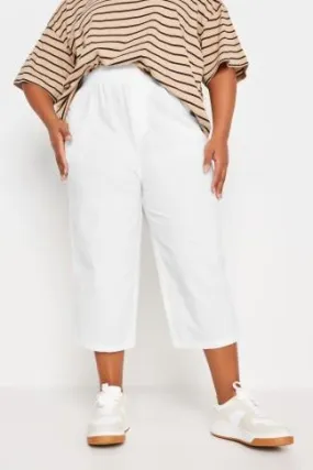 YOURS Curve White Elasticated Cool Cotton Cropped Trousers