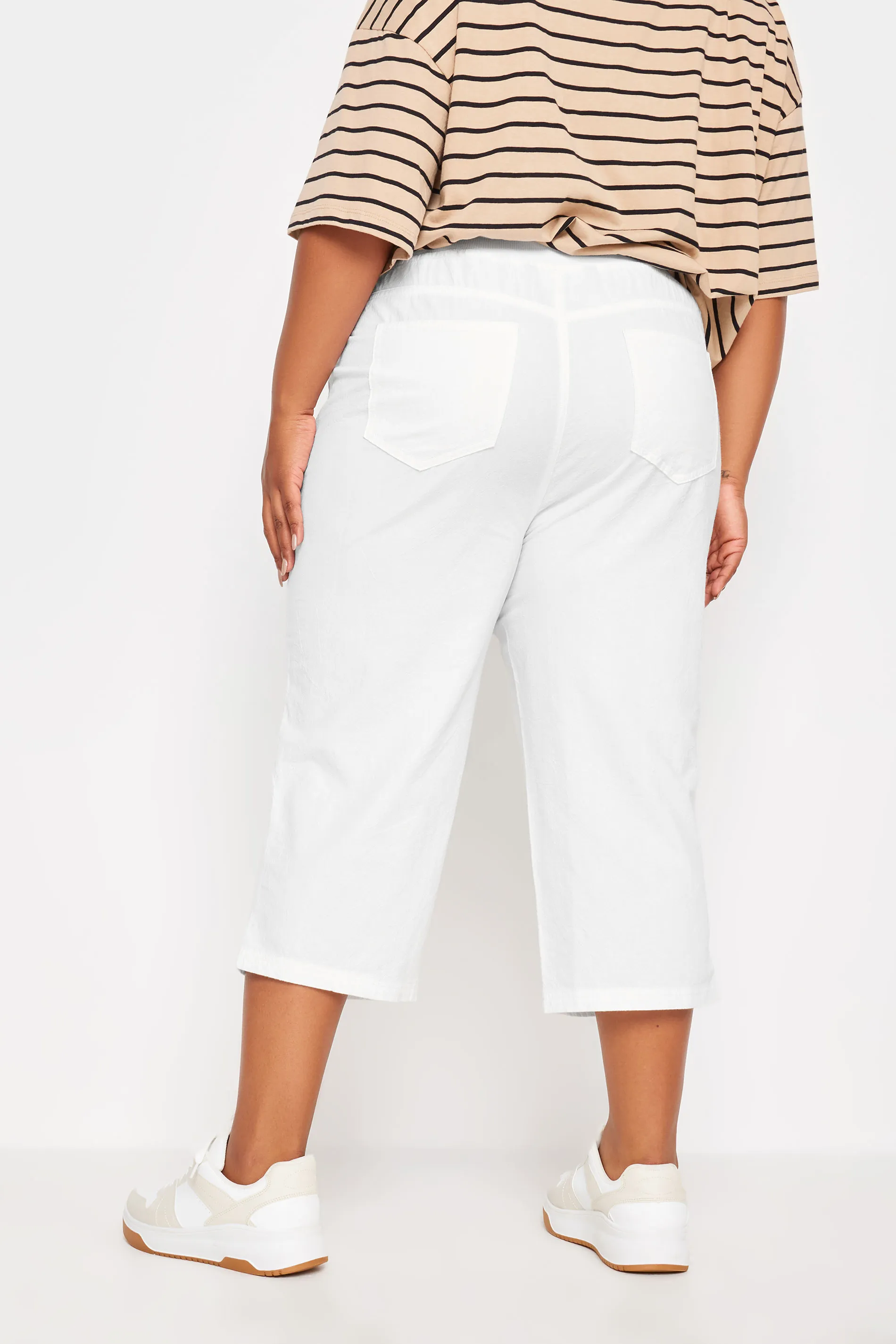 YOURS Curve White Elasticated Cool Cotton Cropped Trousers