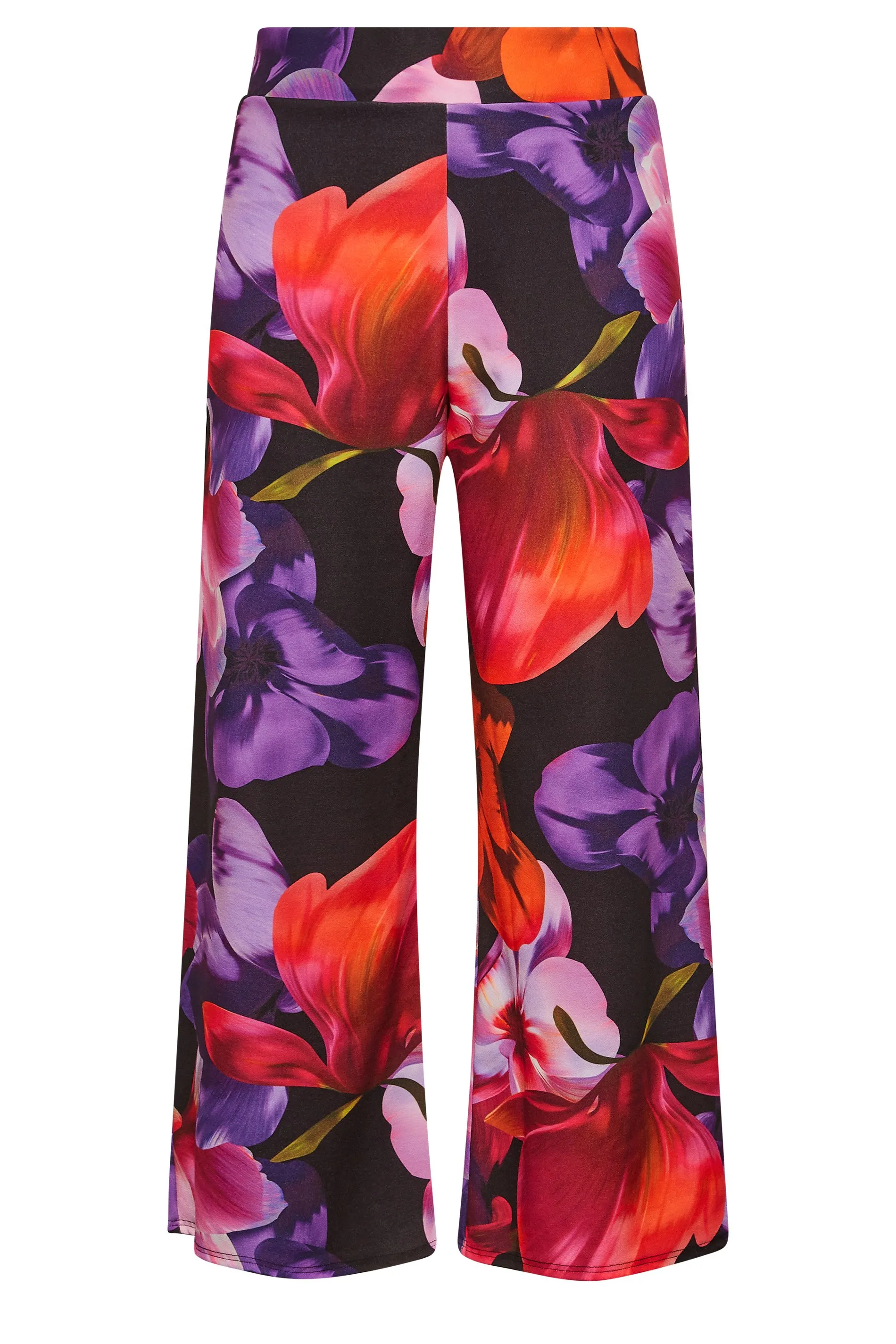 YOURS LONDON Curve Black Floral Stretch Wide Leg Trousers