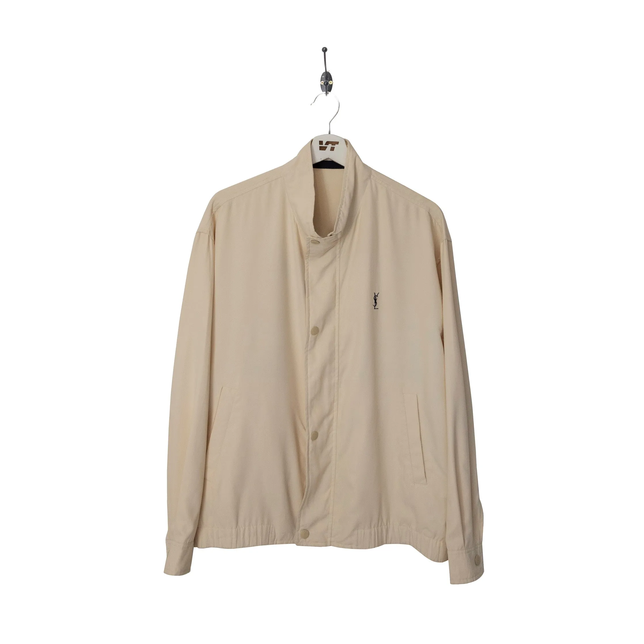 Yves Saint Laurent Soft Beige Embroidered Logo Harrington Jacket