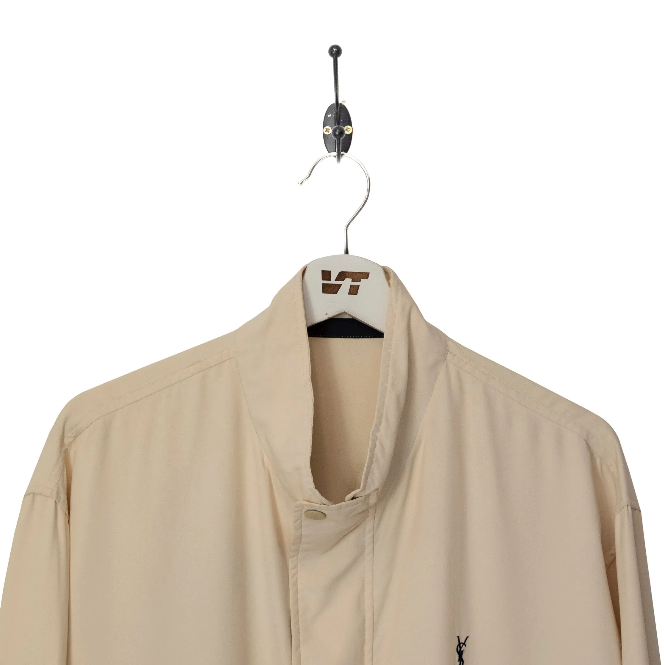 Yves Saint Laurent Soft Beige Embroidered Logo Harrington Jacket